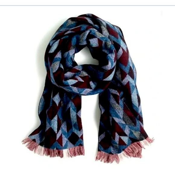 J. Crew Accessories Jcrew Large Wool Scarf Fringe Argyle Geometric